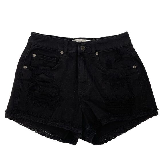 Garage Festival Shorts Black Distressed Lace Trim Women's 1 - Picture 1 of 10